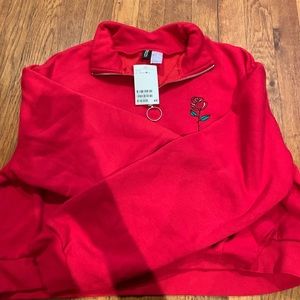 Embroidered Zip Up Crop Hoodie